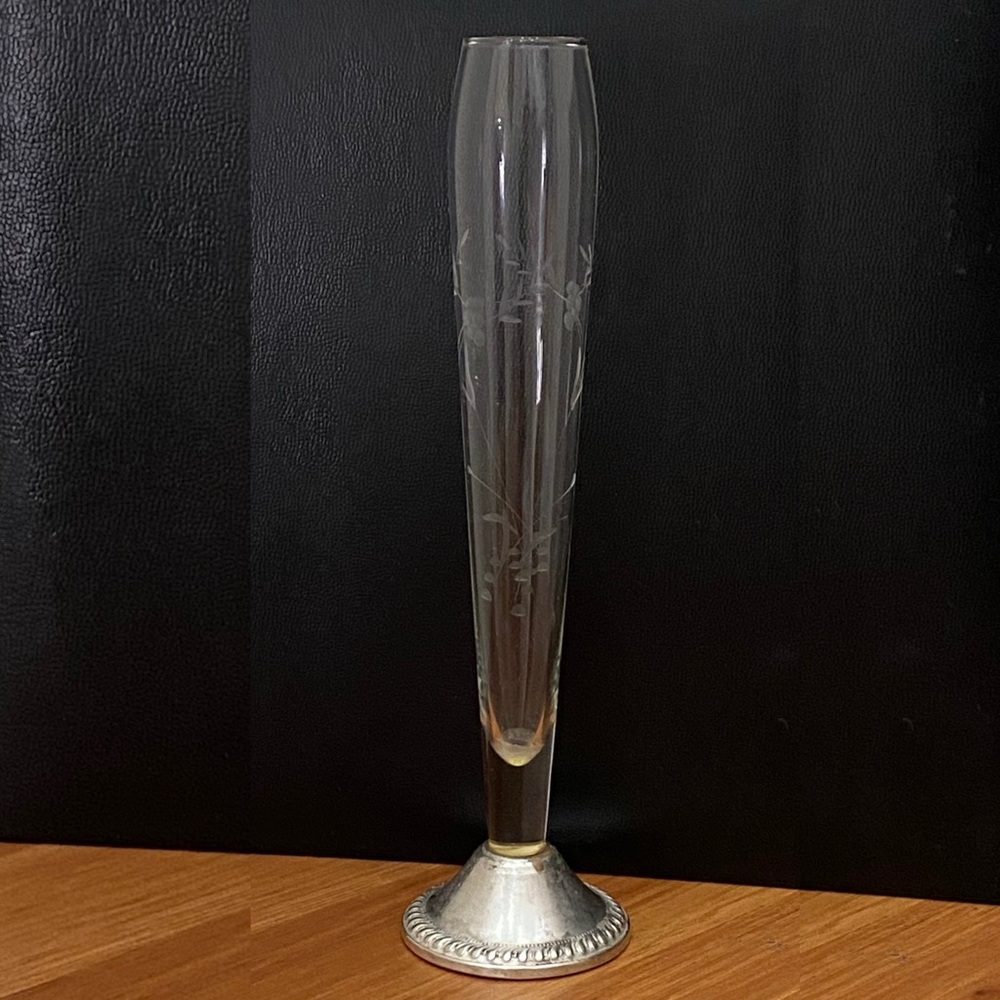 Vintage DUCHIN Creation Sterling Silver Weighted Etched 9.5” Bud Vase